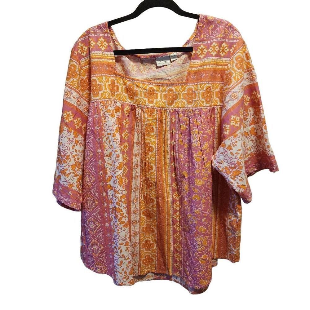 The Vermont Womens Blouse Pleated Short Sleeve Multicolor 2X
